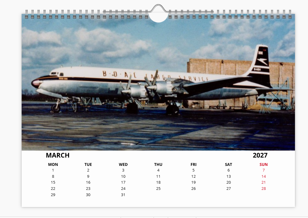 BOAC BRITISH OVERSEAS AIRWAYS CORPORATION 2027 Tribute Calendar A4 WALL Calendar