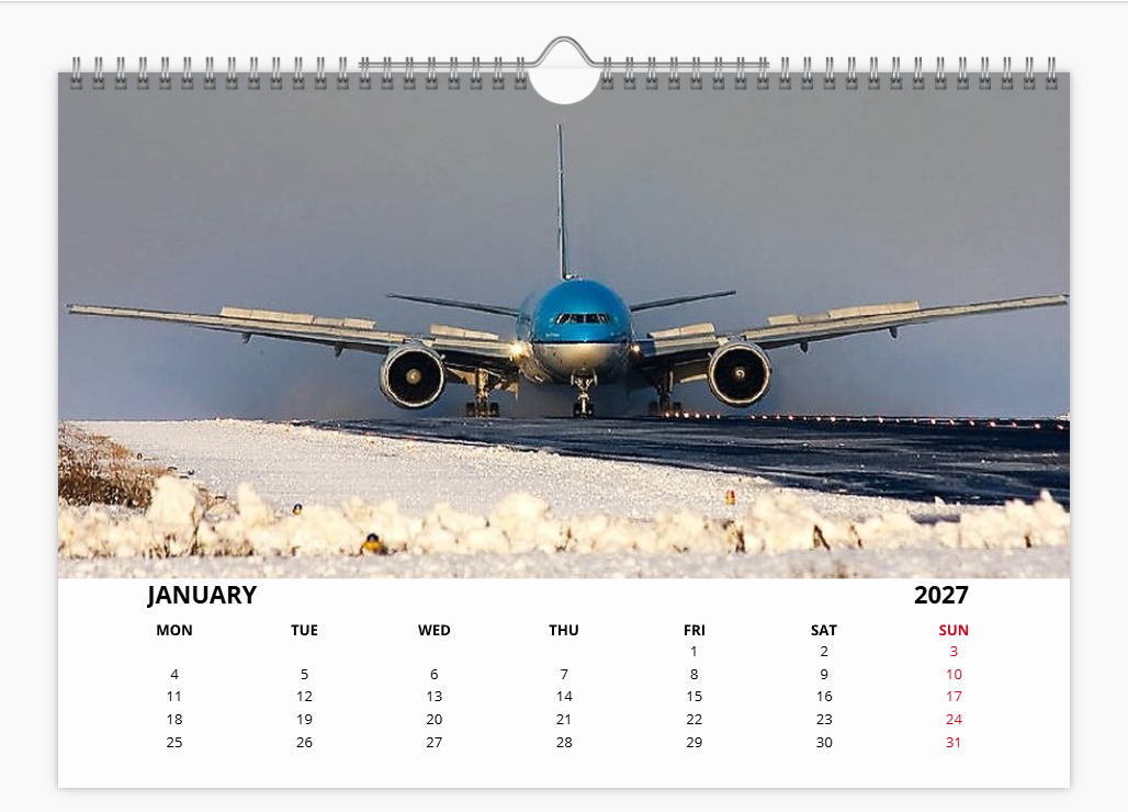 KLM Royal Dutch Airlines 2027 A4 Wall Calendar
