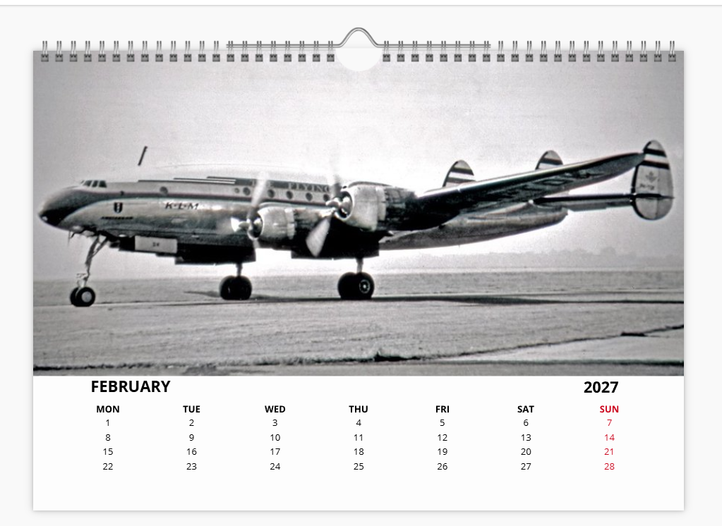 KLM Royal Dutch Airlines 2027 A4 Wall Calendar