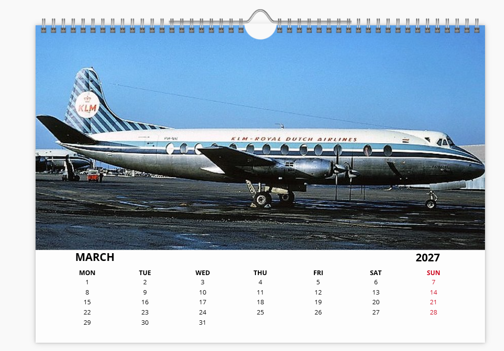 KLM Royal Dutch Airlines 2027 A4 Wall Calendar