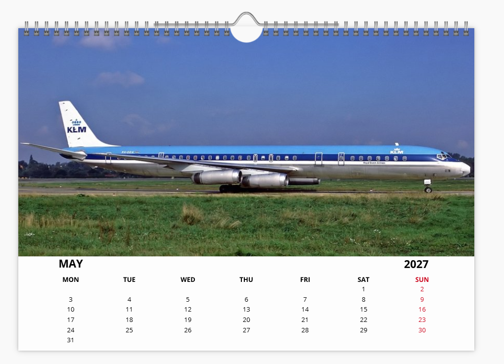 KLM ROYAL DUTCH AIRLINES  2027 Aircraft Calendar A4 WALL Calendar