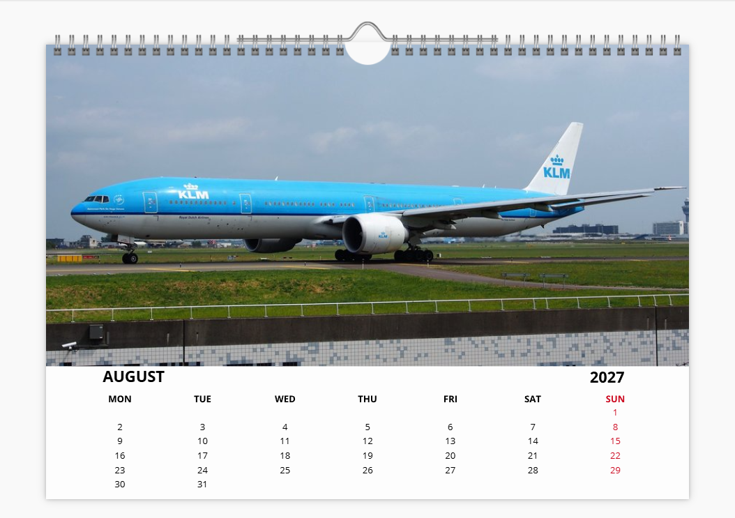 KLM ROYAL DUTCH AIRLINES  2027 Aircraft Calendar A4 WALL Calendar