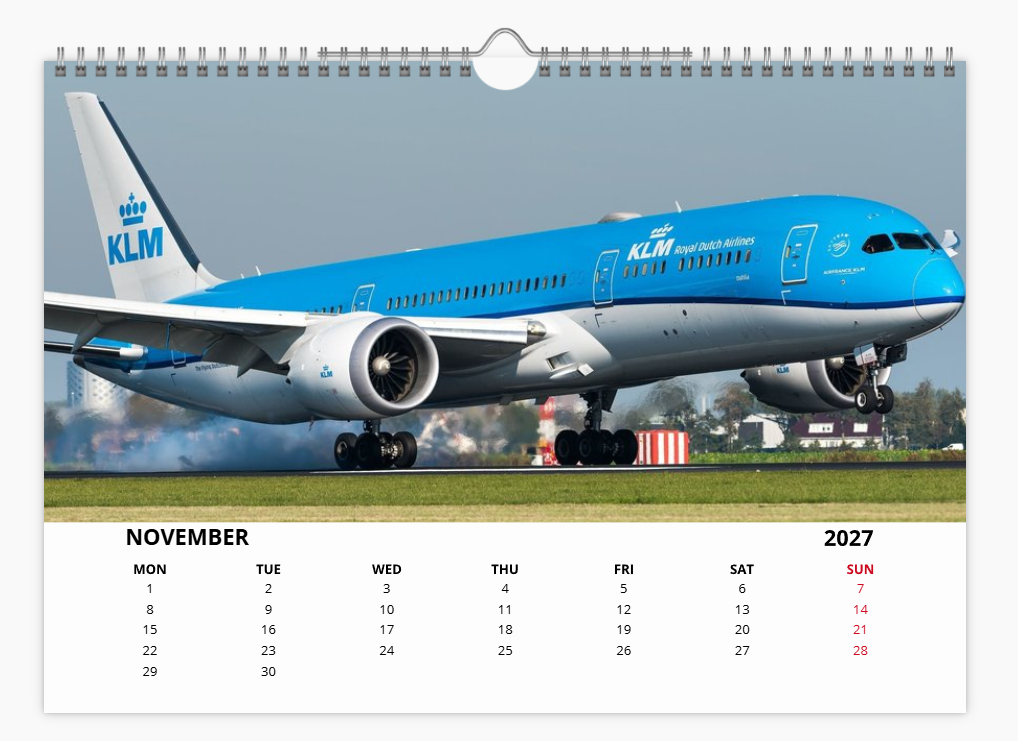 KLM ROYAL DUTCH AIRLINES  2027 Aircraft Calendar A4 WALL Calendar