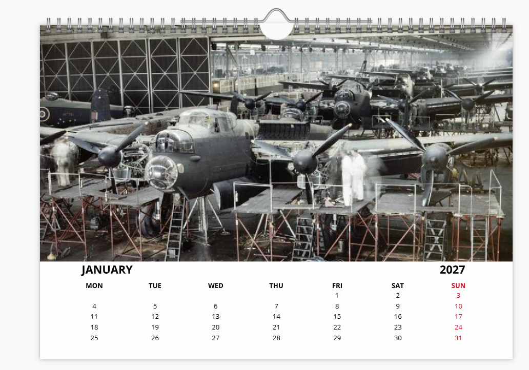 Avro Lancaster RAF Bomber 2027 Aircraft Tribute A4 Wall Calendar