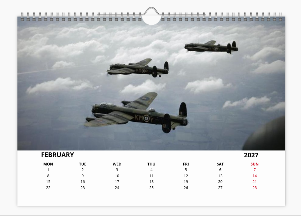 Avro Lancaster RAF Bomber 2027 Aircraft Tribute A4 Wall Calendar