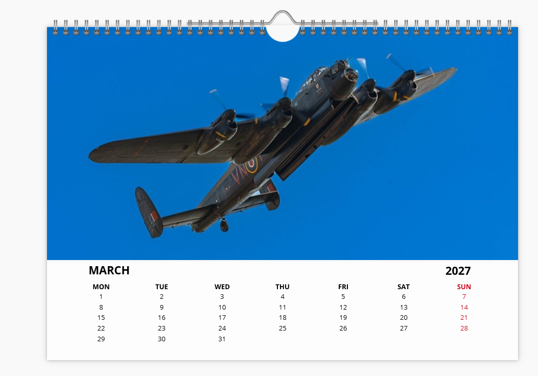 Avro Lancaster RAF Bomber 2027 Aircraft Tribute A4 Wall Calendar