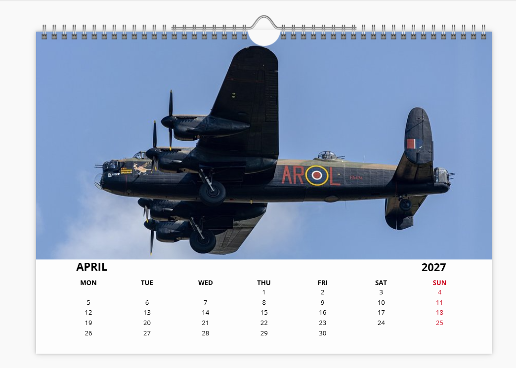 AVRO LANCASTER RAF BOMBER 2027 Aircraft Tribute Calendar A4 WALL Calendar