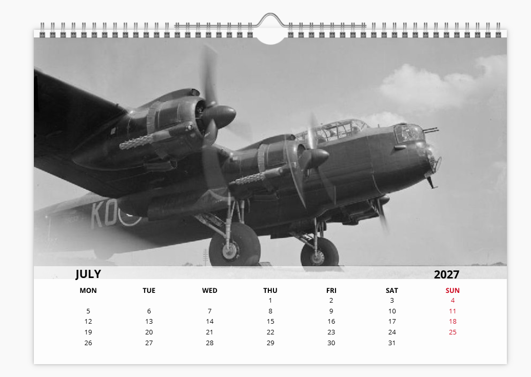 AVRO LANCASTER RAF BOMBER 2027 Aircraft Tribute Calendar A4 WALL Calendar