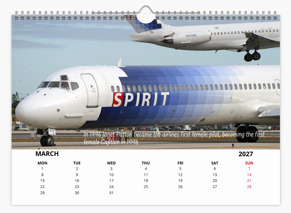 Spirit Airlines Tribute 2027 A4 Wall Calendar