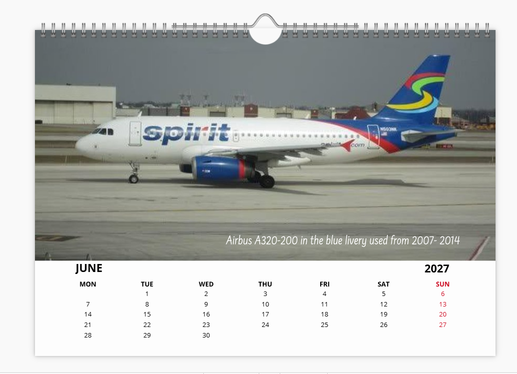 SPIRIT AIRLINES TRIBUTE 2027 Aircraft Tribute Calendar A4 WALL Calendar