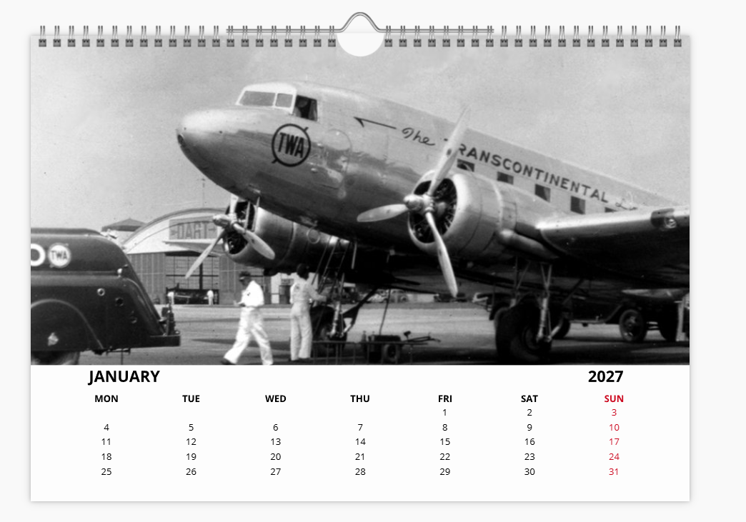 TWA TRANS WORLD AIRLINES 2027 Calendar A4 WALL Calendar