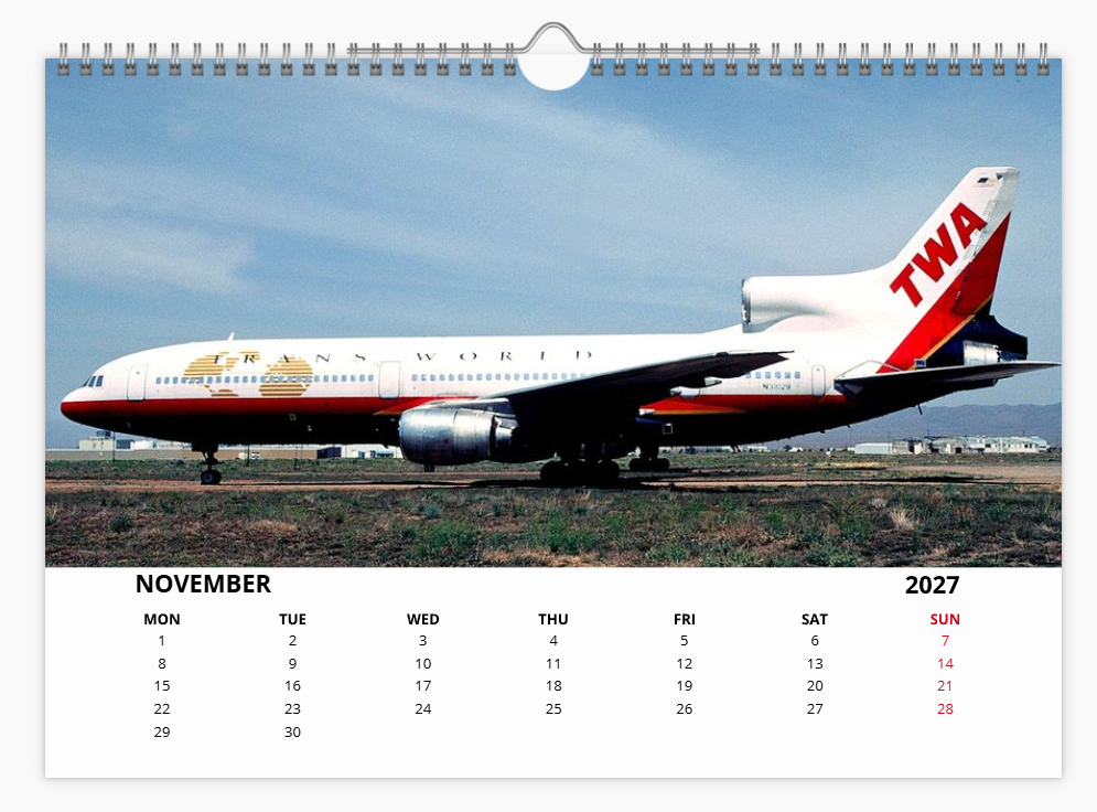 TWA TRANS WORLD AIRLINES 2027 Calendar A4 WALL Calendar