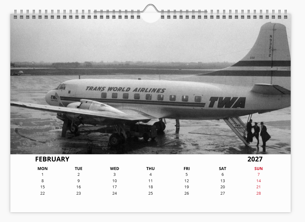 TWA TRANS WORLD AIRLINES 2027 Calendar A4 WALL Calendar