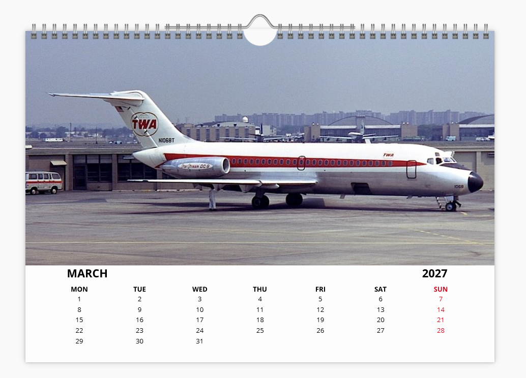 TWA Trans World Airlines A4 Wall Calendar