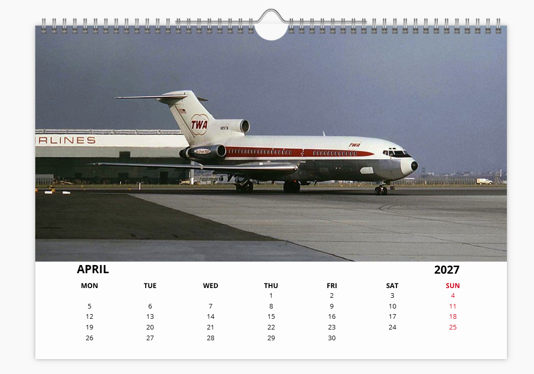 TWA TRANS WORLD AIRLINES 2027 Calendar A4 WALL Calendar
