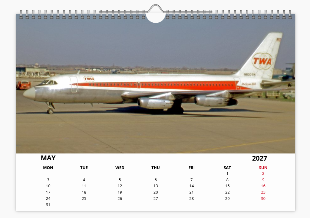 TWA TRANS WORLD AIRLINES 2027 Calendar A4 WALL Calendar