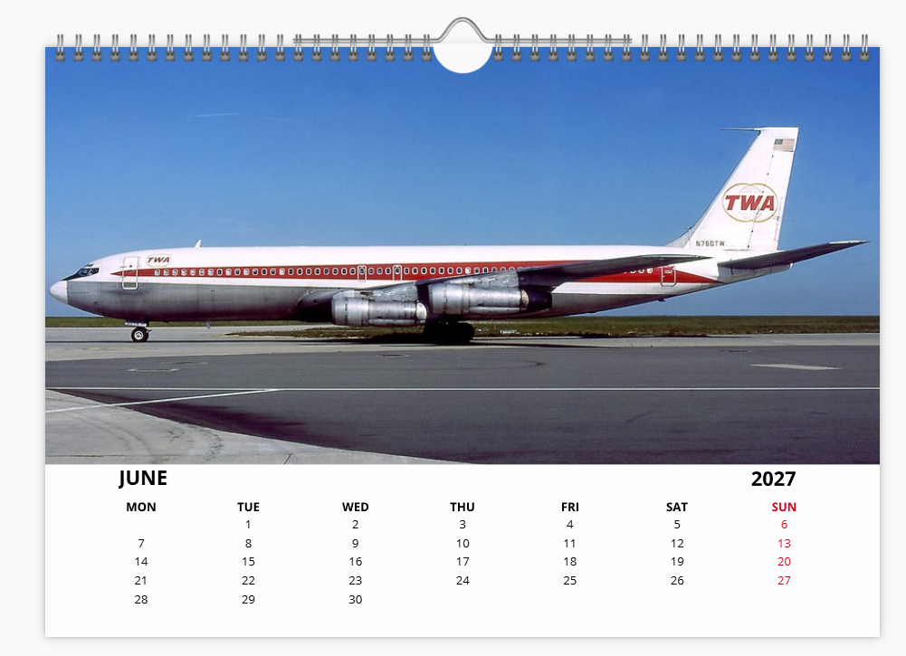 TWA TRANS WORLD AIRLINES 2027 Calendar A4 WALL Calendar