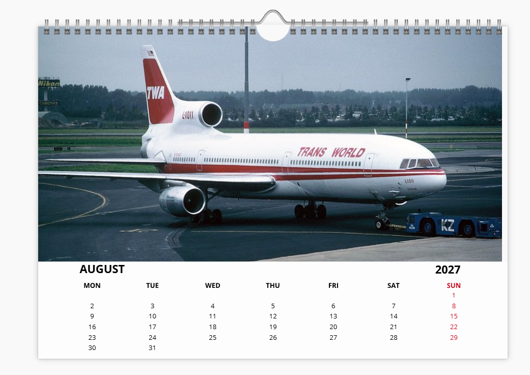 TWA TRANS WORLD AIRLINES 2027 Calendar A4 WALL Calendar