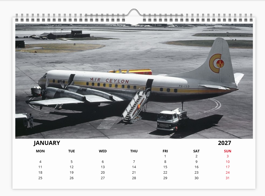 Air Lanka Cylon Airways 2027 A4 Wall Calendar
