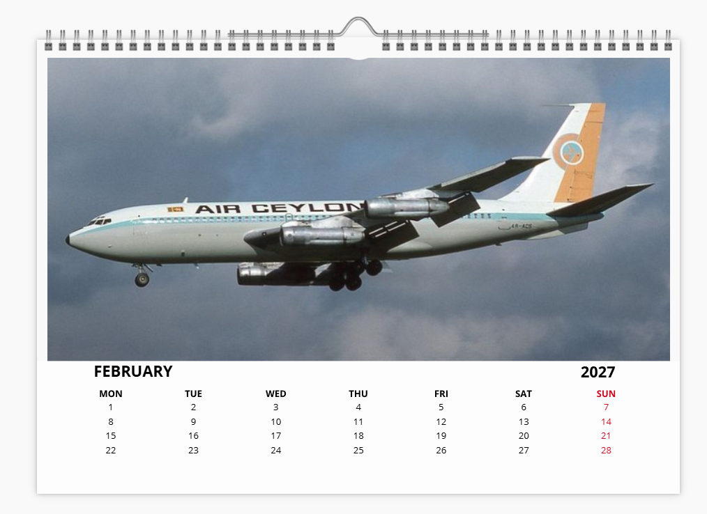 AIR LANKA CYLON AIRWAYS 2027 Calendar A4 WALL Calendar