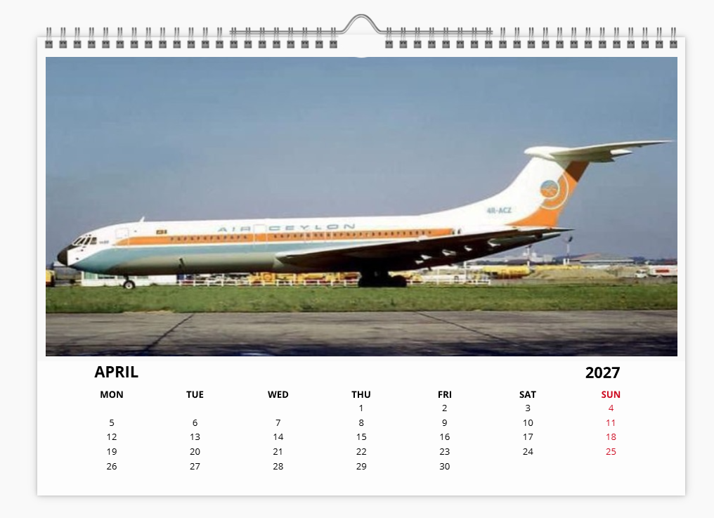 AIR LANKA CYLON AIRWAYS 2027 Calendar A4 WALL Calendar