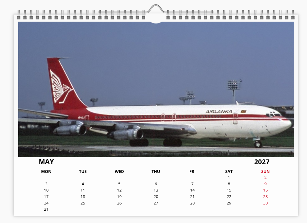 AIR LANKA CYLON AIRWAYS 2027 Calendar A4 WALL Calendar