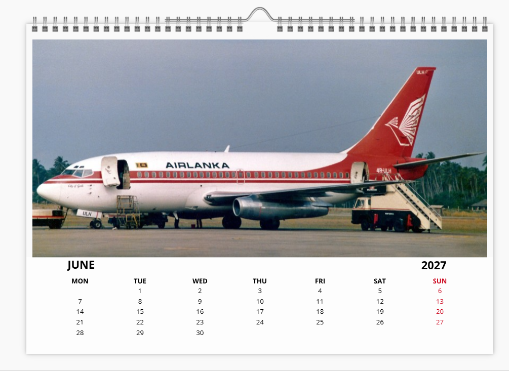 AIR LANKA CYLON AIRWAYS 2027 Calendar A4 WALL Calendar