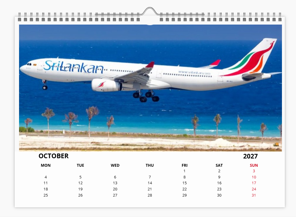 AIR LANKA CYLON AIRWAYS 2027 Calendar A4 WALL Calendar