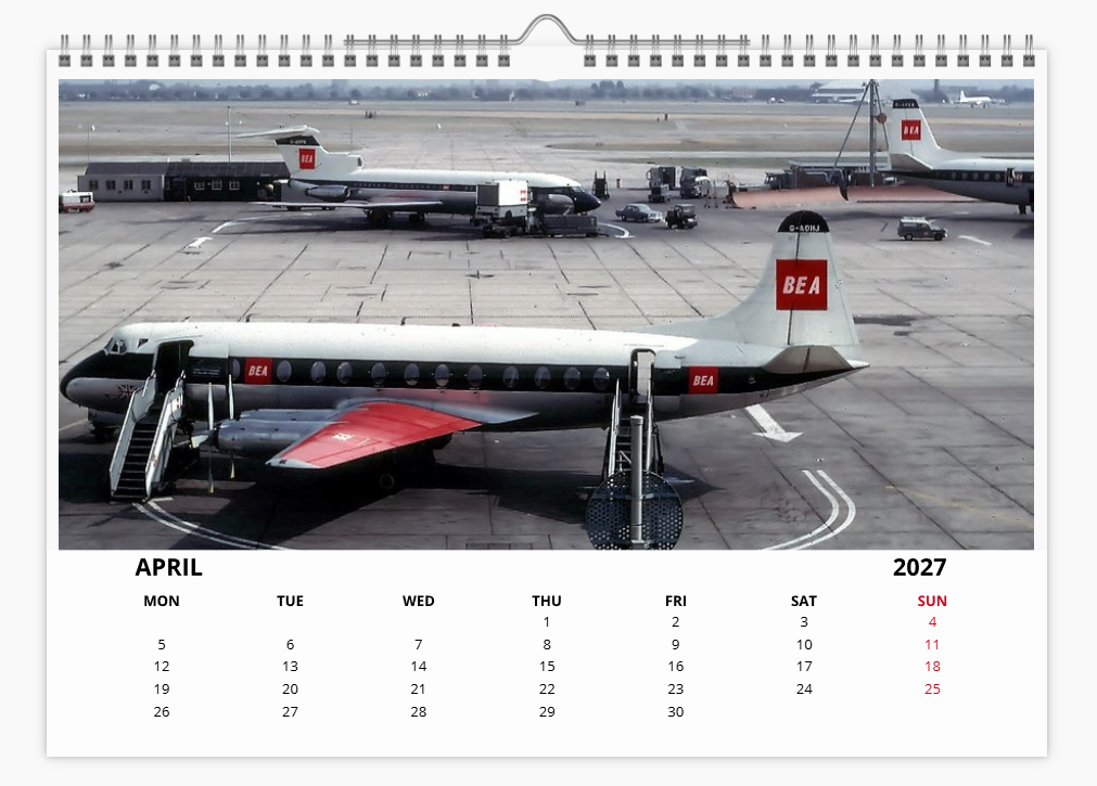 BEA British European Airways 2027 Tribute A4 Wall Calendar