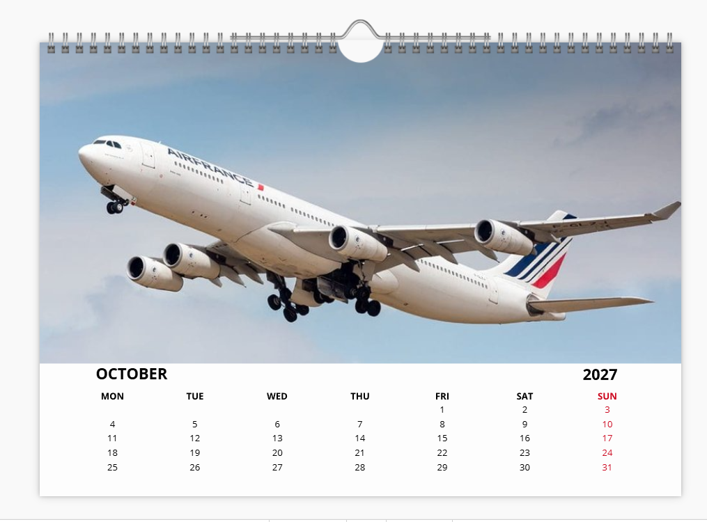 AIR FRANCE 2027 Calendar A4 WALL Calendar