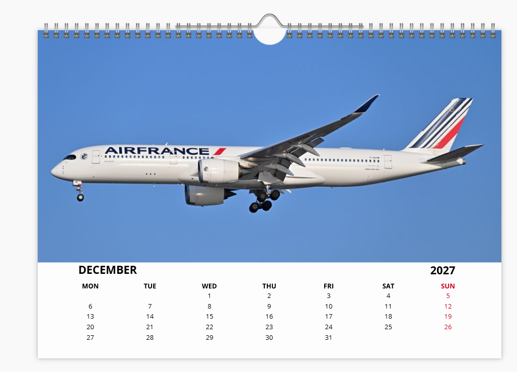 AIR FRANCE 2027 Calendar A4 WALL Calendar