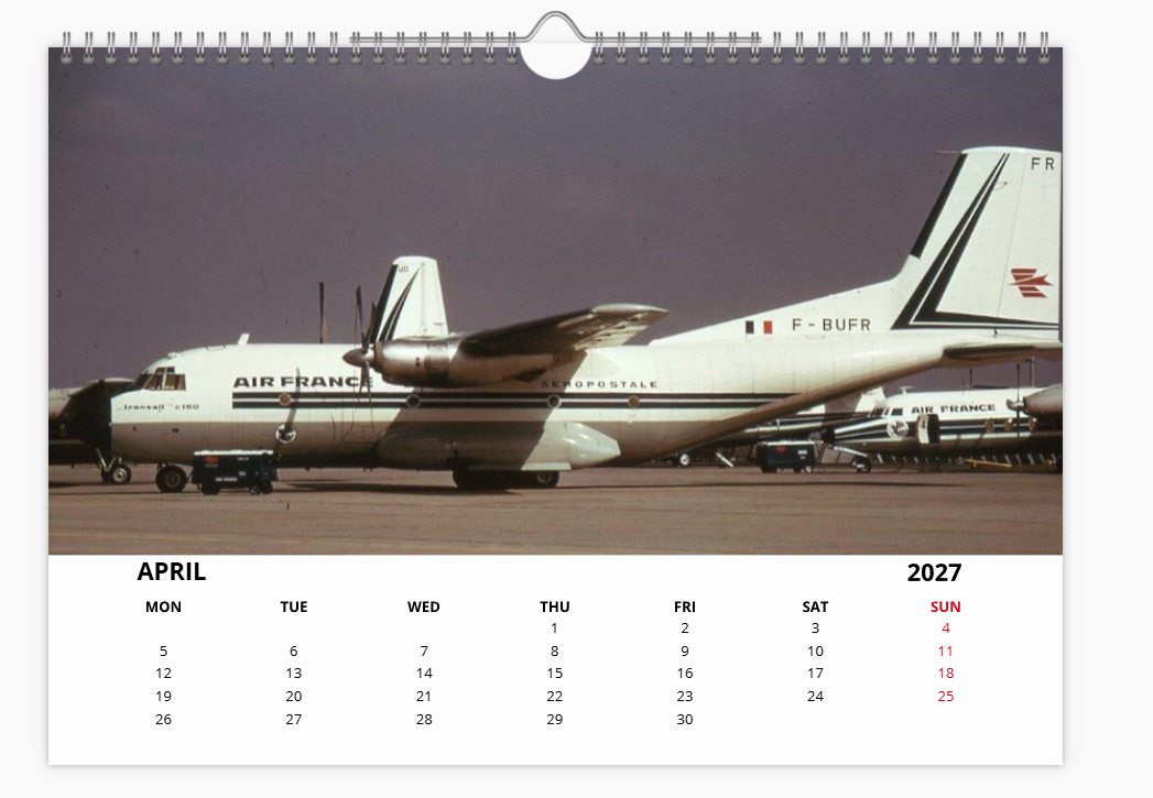 AIR FRANCE 2027 Calendar A4 WALL Calendar