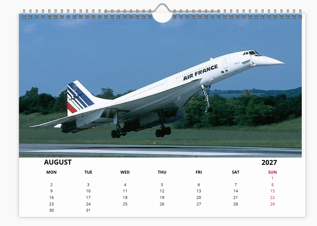 AIR FRANCE 2027 Calendar A4 WALL Calendar