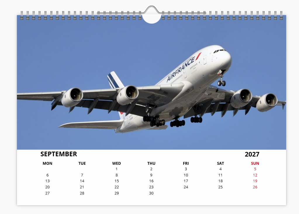 AIR FRANCE 2027 Calendar A4 WALL Calendar