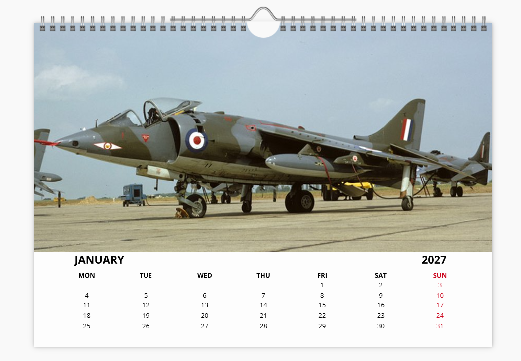 HS BAC Harrier Jump Jet RAF 2027 A4 Wall Calendar