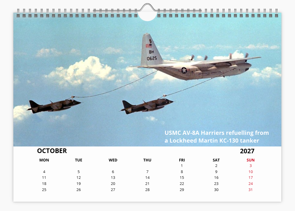 HS BAC HARRIER JUMP JET RAF 2027 Calendar A4 WALL Calendar