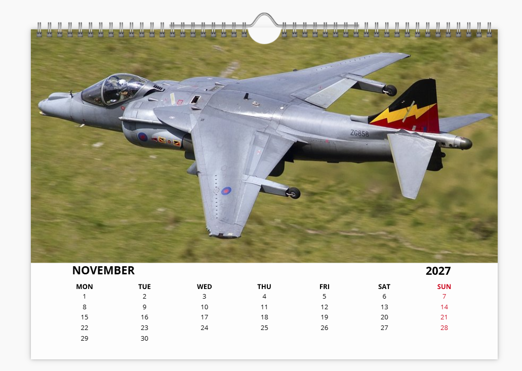 HS BAC HARRIER JUMP JET RAF 2027 Calendar A4 WALL Calendar