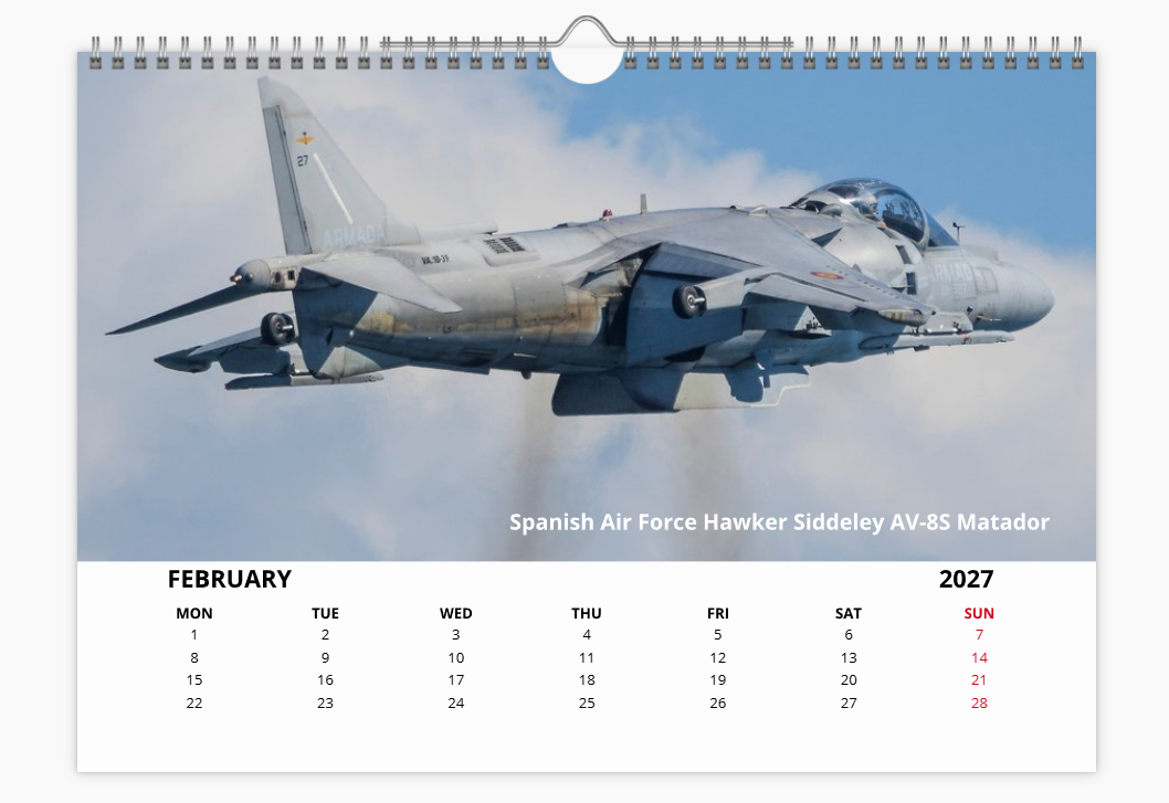 HS BAC HARRIER JUMP JET RAF 2027 Calendar A4 WALL Calendar