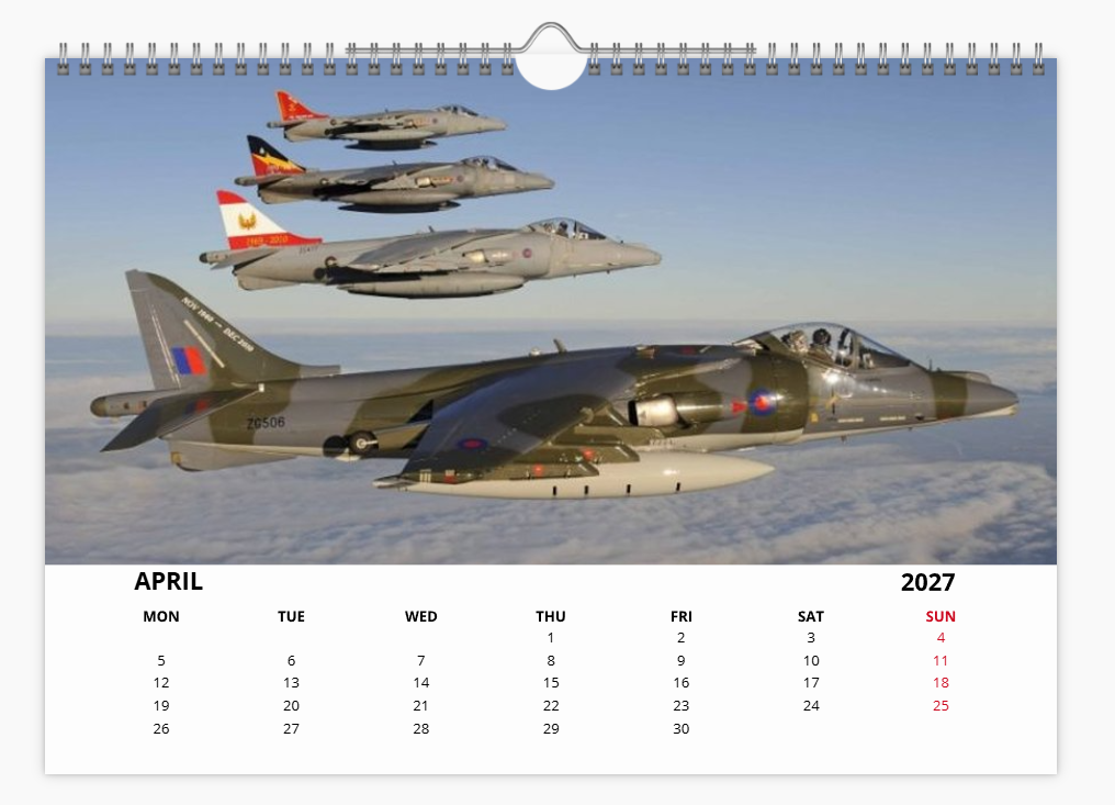 HS BAC HARRIER JUMP JET RAF 2027 Calendar A4 WALL Calendar