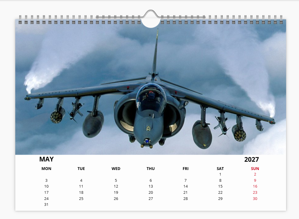 HS BAC HARRIER JUMP JET RAF 2027 Calendar A4 WALL Calendar