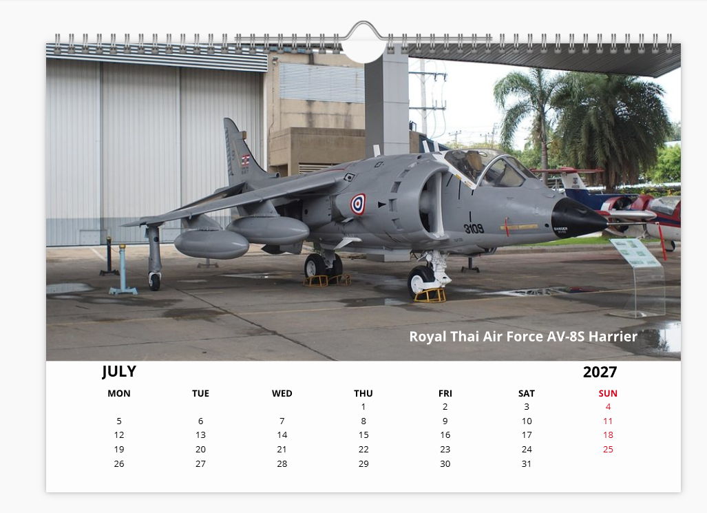 HS BAC HARRIER JUMP JET RAF 2027 Calendar A4 WALL Calendar