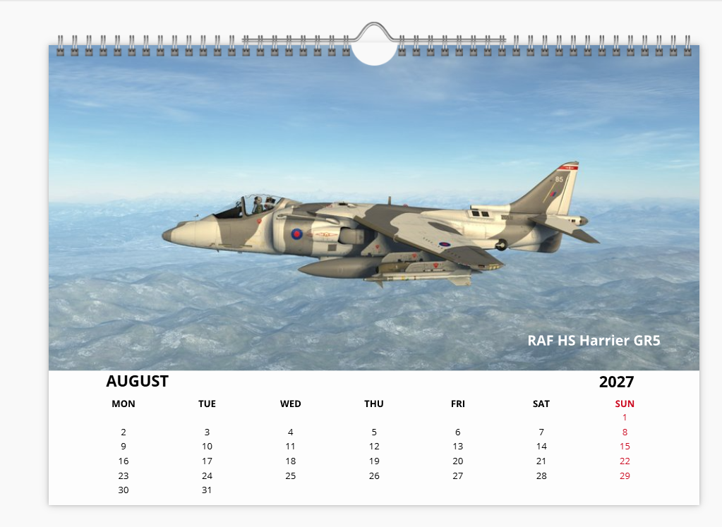 HS BAC HARRIER JUMP JET RAF 2027 Calendar A4 WALL Calendar