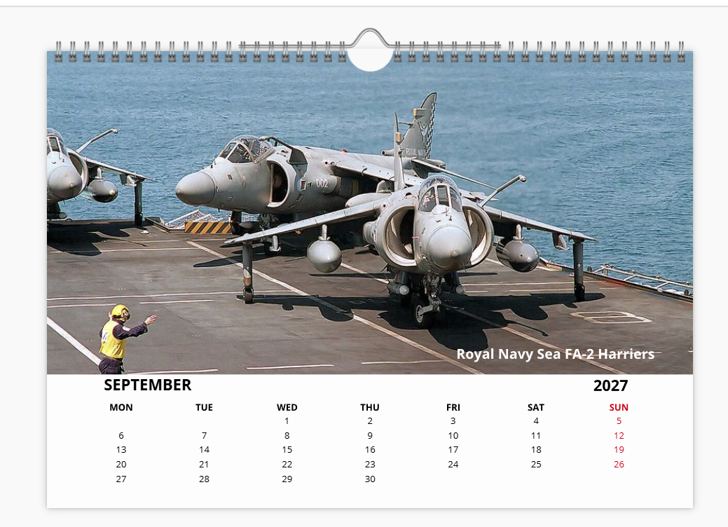 HS BAC HARRIER JUMP JET RAF 2027 Calendar A4 WALL Calendar