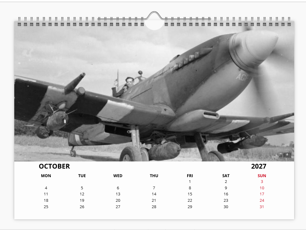 SUPERMARINE SPITFIRE RAF FIGHTER 2027 Calendar A4 WALL Calendar