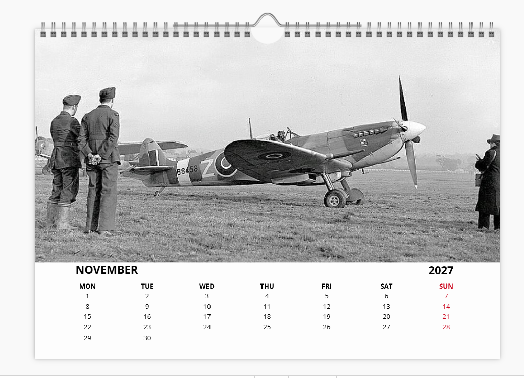 SUPERMARINE SPITFIRE RAF FIGHTER 2027 Calendar A4 WALL Calendar