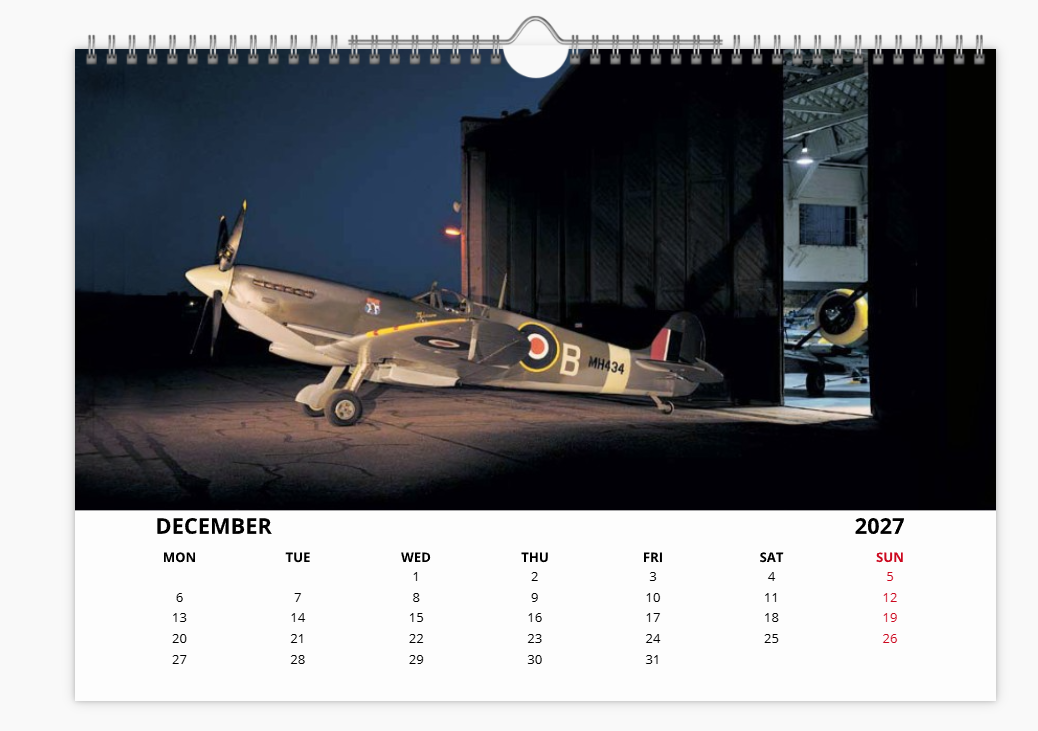 SUPERMARINE SPITFIRE RAF FIGHTER 2027 Calendar A4 WALL Calendar