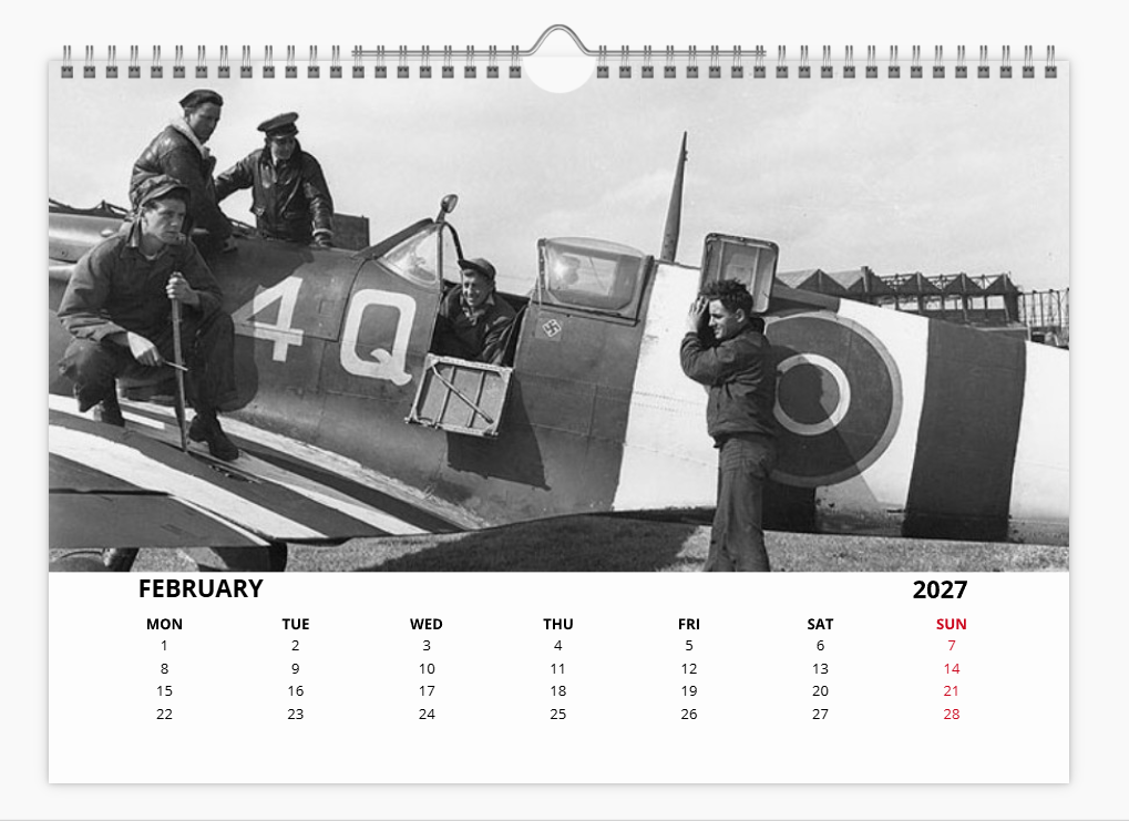 Supermarine Spitfire RAF Fighter 2027 A4 Wall Calendar