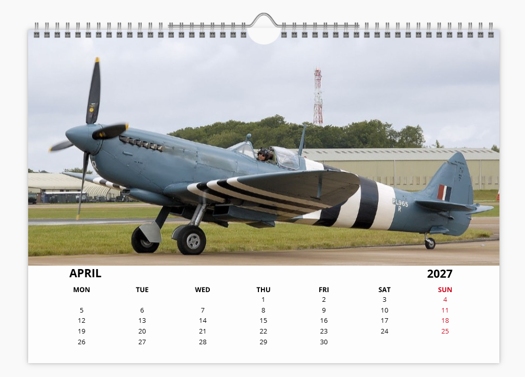 SUPERMARINE SPITFIRE RAF FIGHTER 2027 Calendar A4 WALL Calendar