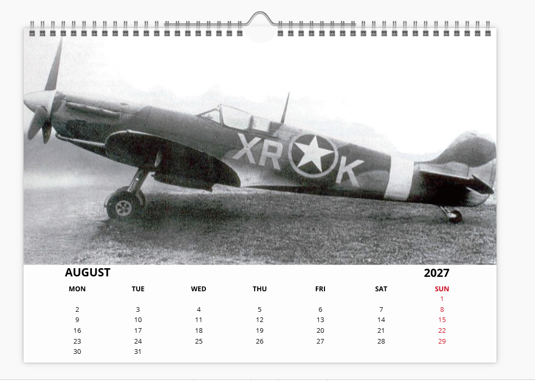 SUPERMARINE SPITFIRE RAF FIGHTER 2027 Calendar A4 WALL Calendar