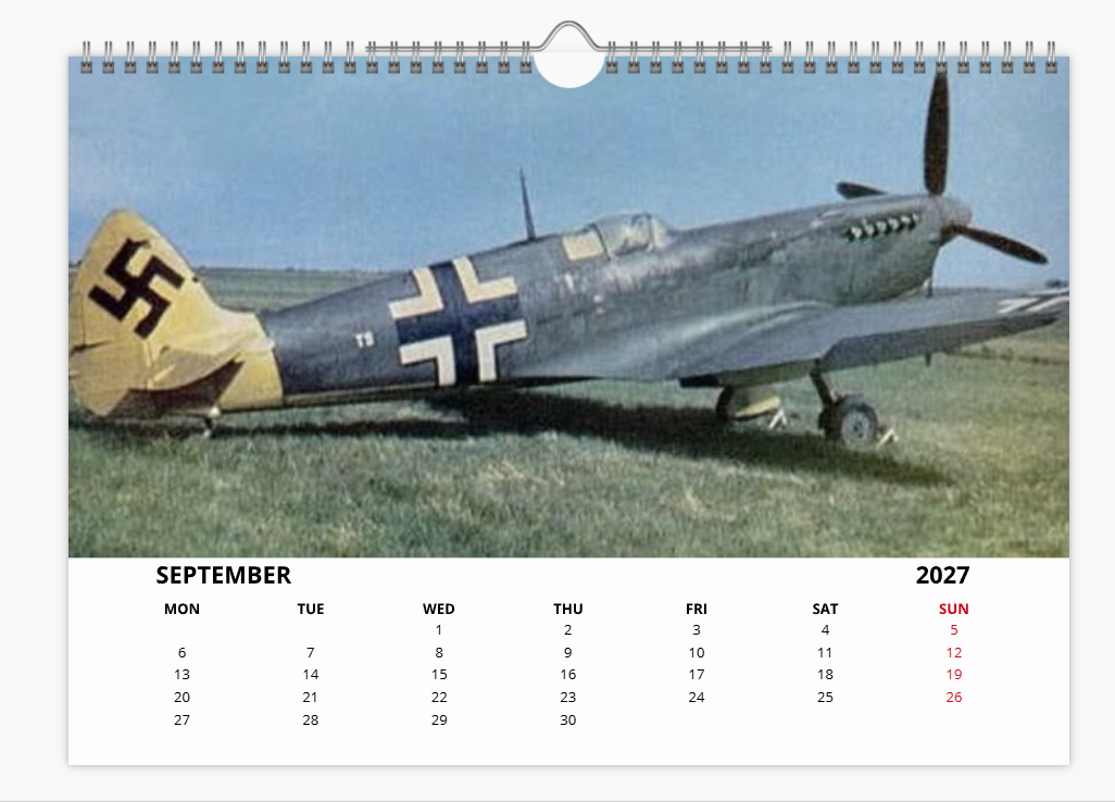 SUPERMARINE SPITFIRE RAF FIGHTER 2027 Calendar A4 WALL Calendar